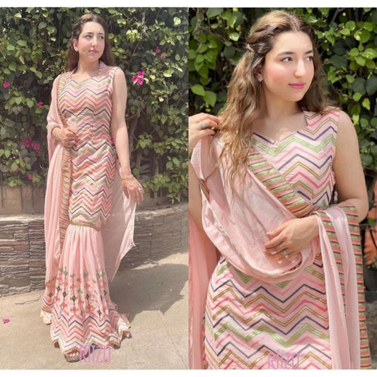 Fabulous Peach Color Sharara Plazo Suit For Women