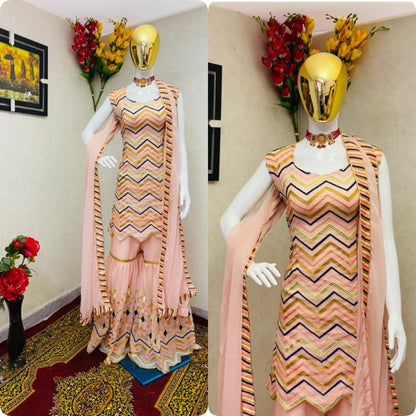 Fabulous Peach Color Sharara Plazo Suit For Women