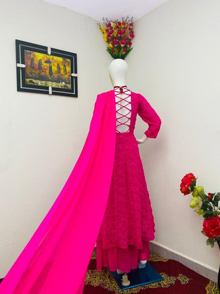 Latest Rani Color Embroidered Sharara Plazzo Suit For Women