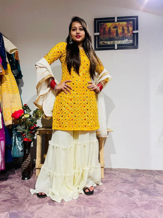 yellow color plazo sharara set for women