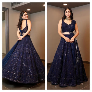 Navy Blue Color Embroidered Lehenga For Women