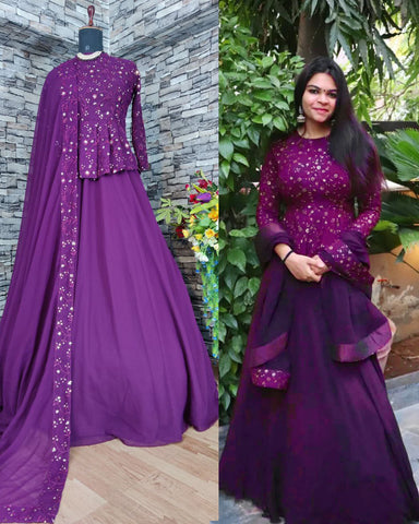 Wine Colour Designer Wear Embroidered Work Choli Crop Top With Dupatta