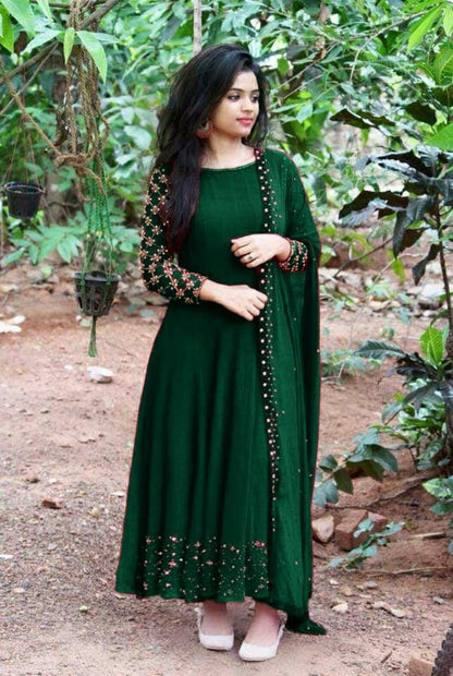 Party wear Embroidery work gown with Lock Moti Dupatta