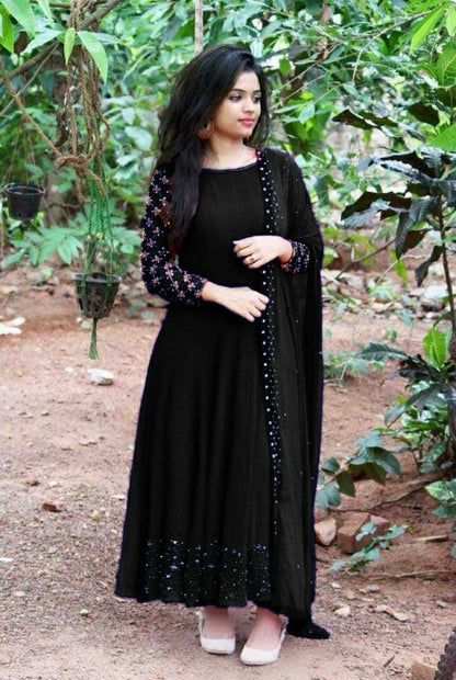 Party wear Embroidery work gown with Lock Moti Dupatta