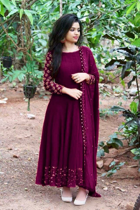 Party wear Embroidery work gown with Lock Moti Dupatta