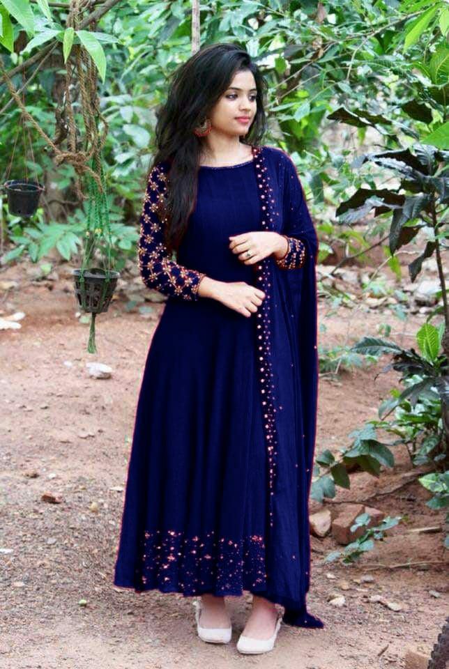Party wear Embroidery work gown with Lock Moti Dupatta