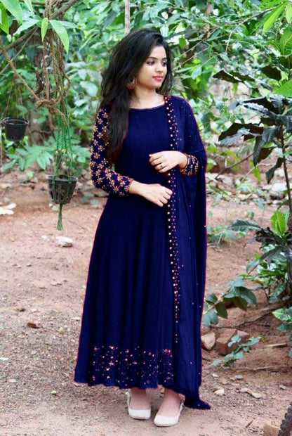 Party wear Embroidery work gown with Lock Moti Dupatta