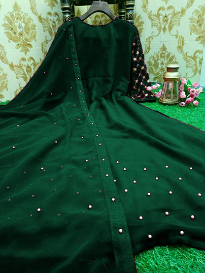 Party wear Embroidery work gown with Lock Moti Dupatta