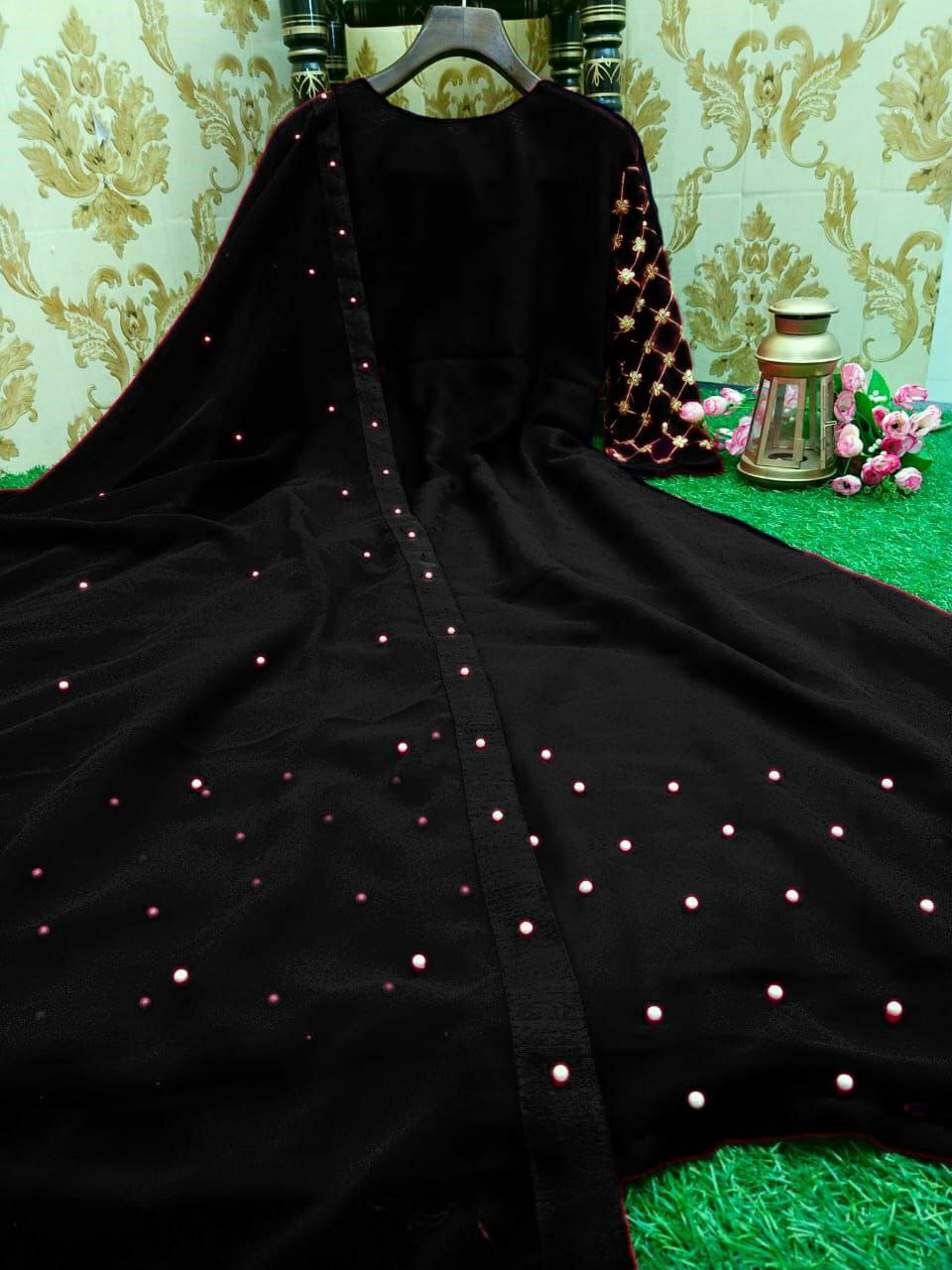 Party wear Embroidery work gown with Lock Moti Dupatta