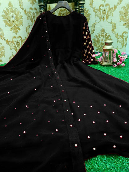 Party wear Embroidery work gown with Lock Moti Dupatta