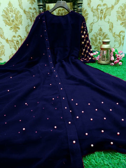Party wear Embroidery work gown with Lock Moti Dupatta