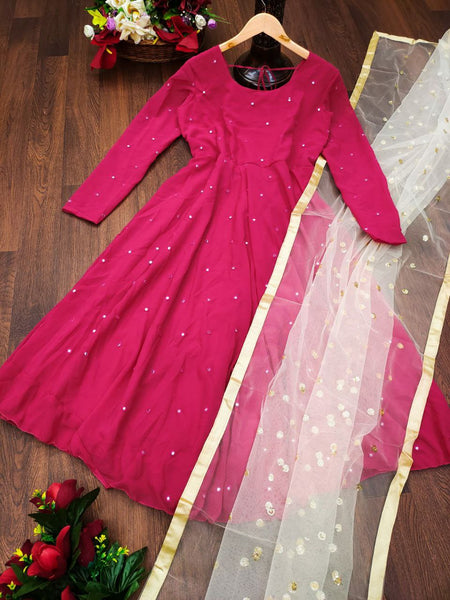 Latest Design pink color party wear gown with Embroidery work dupatta