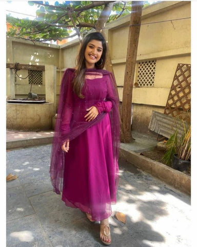 Villefashion Georgette Gown with Net Dupatta for Girls