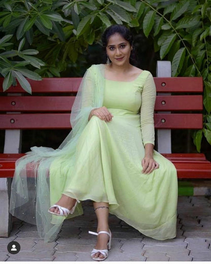 Villefashion Georgette Gown with Net Dupatta for Girls