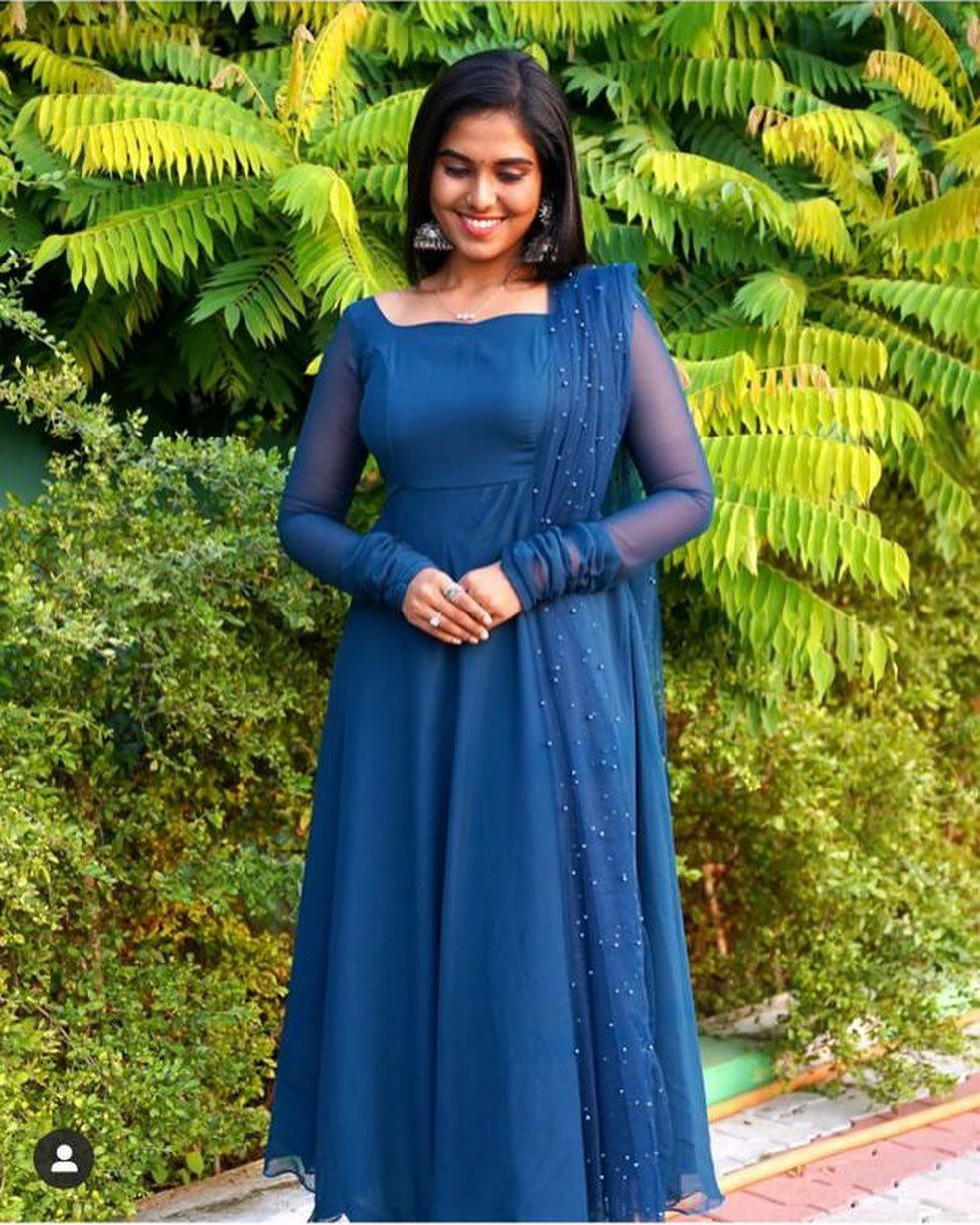 Villefashion Georgette Gown with Net Dupatta for Girls