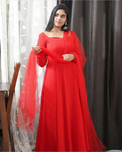 Villefashion Georgette Gown with Net Dupatta for Girls