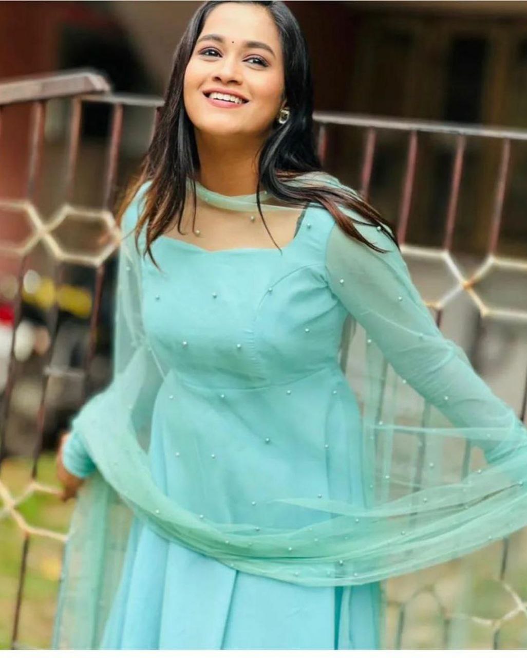 Villefashion Georgette Gown with Net Dupatta for Girls