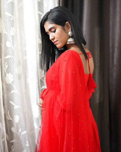 Villefashion Georgette Gown with Net Dupatta for Girls