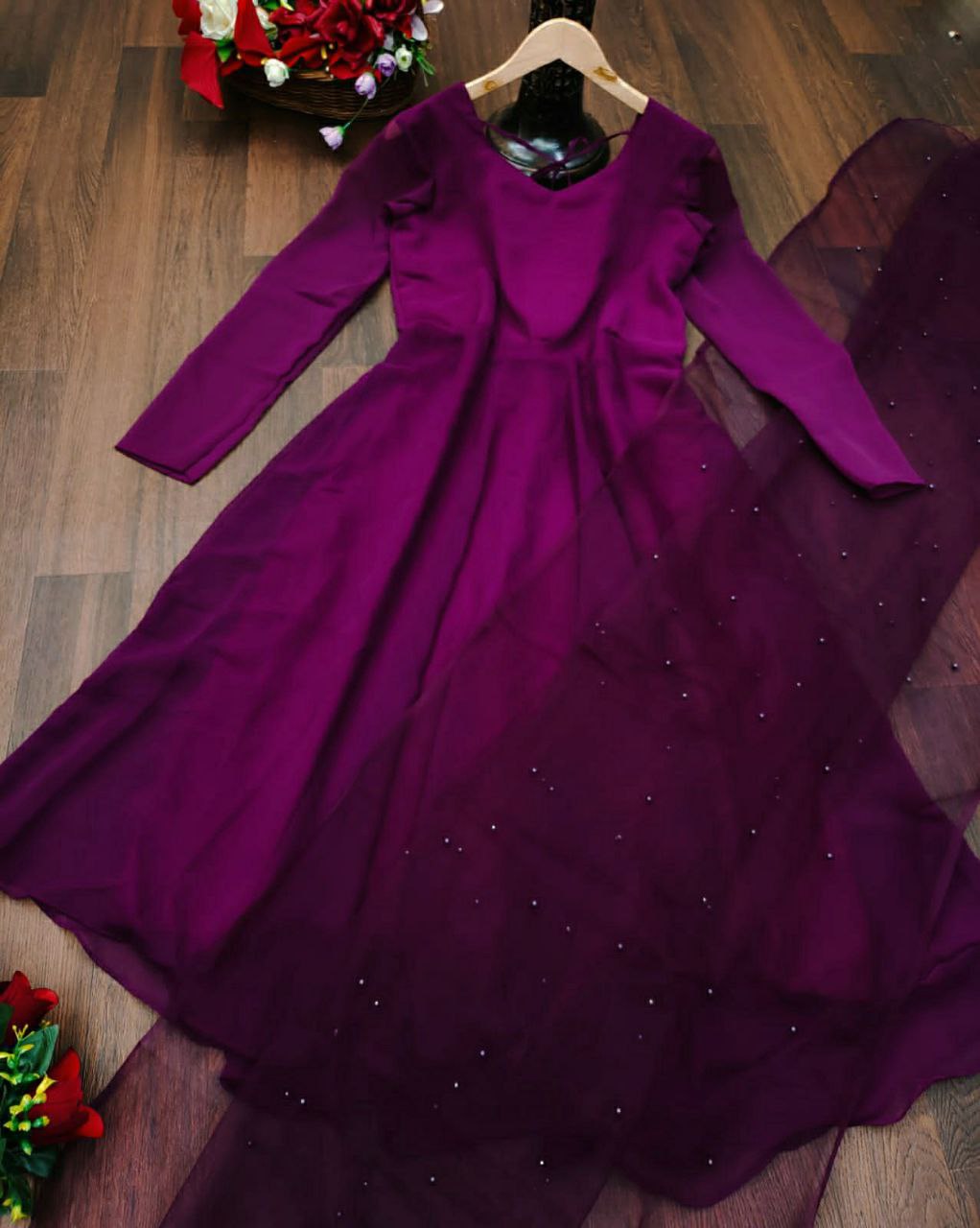 Villefashion Georgette Gown with Net Dupatta for Girls