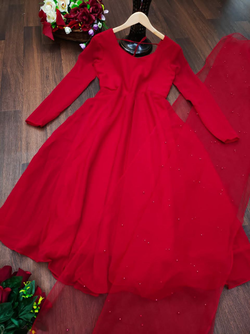 Villefashion Georgette Gown with Net Dupatta for Girls