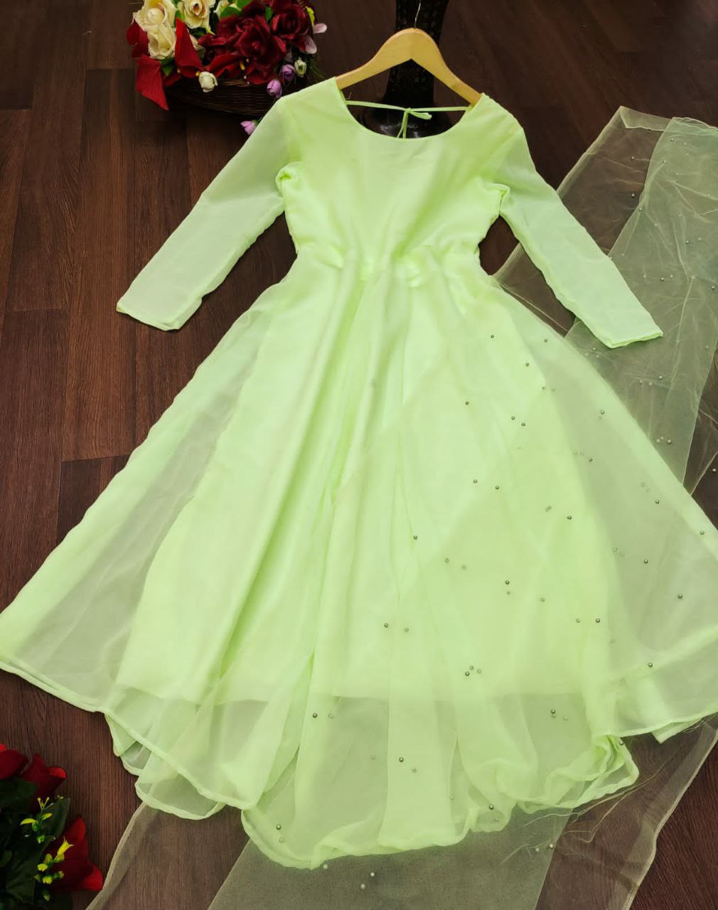 Villefashion Georgette Gown with Net Dupatta for Girls