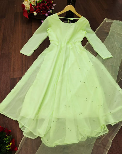 Villefashion Georgette Gown with Net Dupatta for Girls