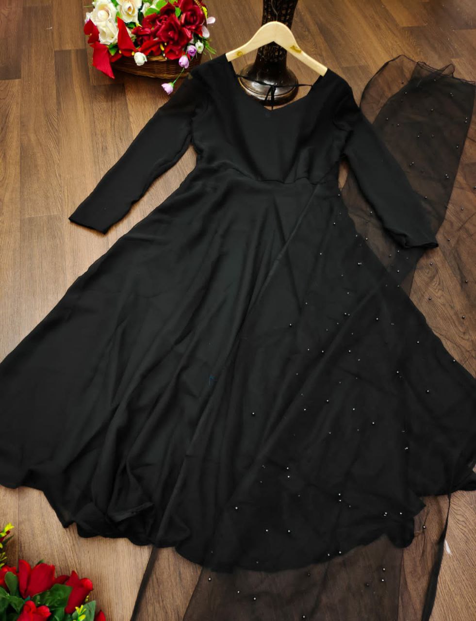 Villefashion Georgette Gown with Net Dupatta for Girls