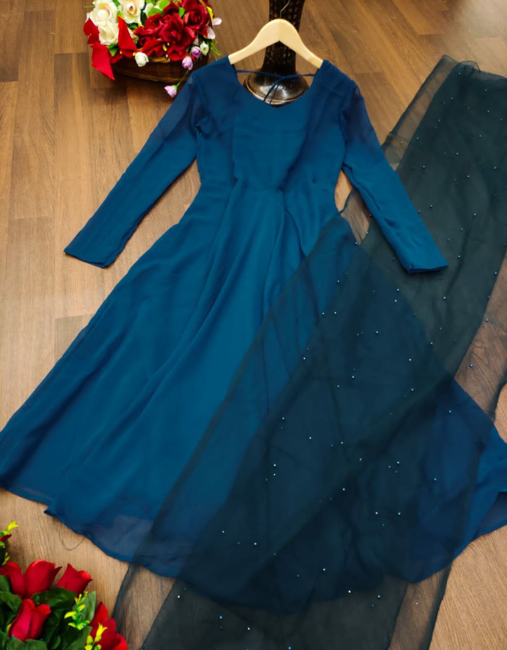 Villefashion Georgette Gown with Net Dupatta for Girls
