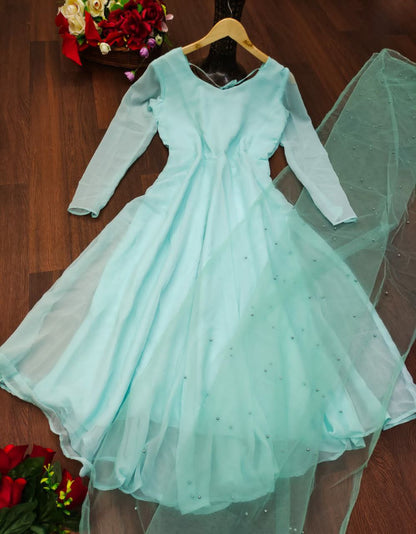 Villefashion Georgette Gown with Net Dupatta for Girls