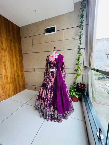 Georgette Dulhan Purple color embroidered Lehenga