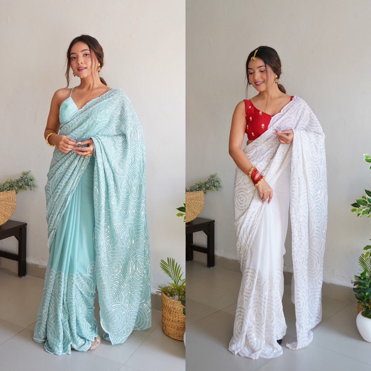 Trending Georgette Sequence Threads Embroidered Work Saree
