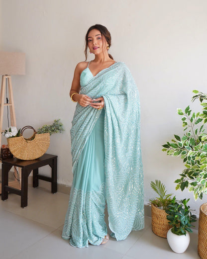 Trending Georgette Sequence Threads Embroidered Work Saree