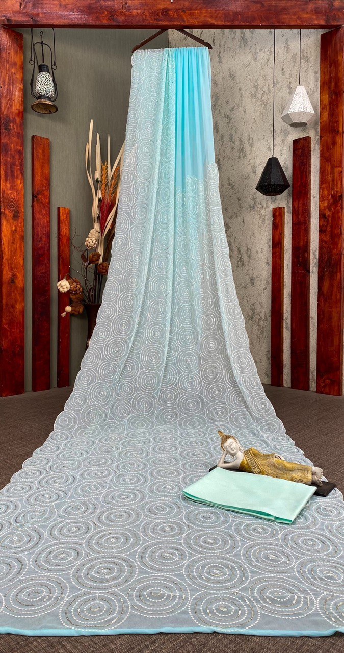 Trending Georgette Sequence Threads Embroidered Work Saree