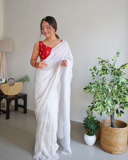 Trending Georgette Sequence Threads Embroidered Work Saree