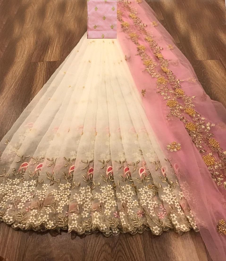 Grey Pink Color Organza Sequence Work Function Wear Lehenga Choli