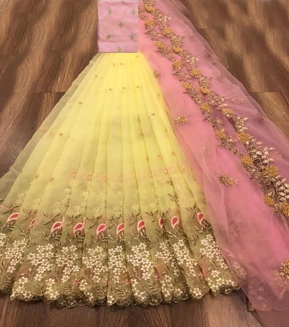 Grey Pink Color Organza Sequence Work Function Wear Lehenga Choli