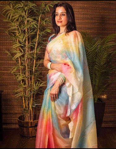 Fancy Fabric with Art Hand Foil and Digital Print Saree