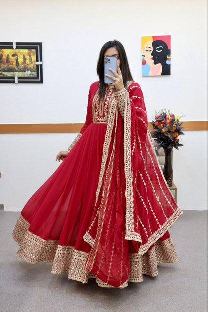 Sequin Coding Embroidered Gown with Fox Georgette Fabric, Flared Bottom, and Matching Dupatta - Perfect for Formal Occasions