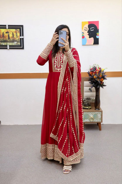 Sequin Coding Embroidered Gown with Fox Georgette Fabric, Flared Bottom, and Matching Dupatta - Perfect for Formal Occasions