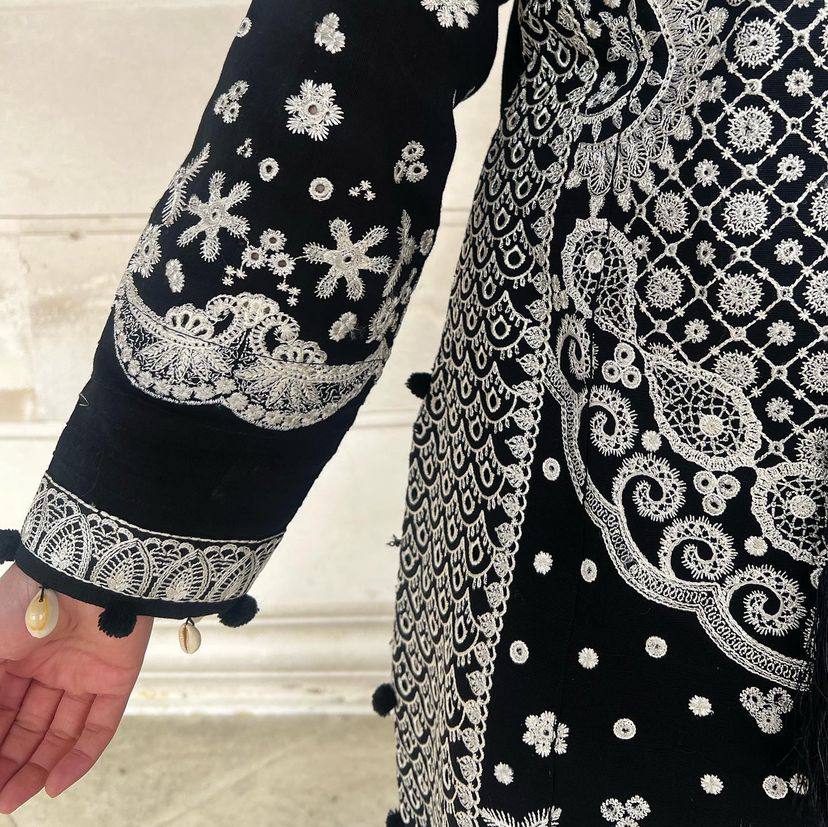 Black color Fox Georgette Embroidered Top, Pant & Dupatta Set