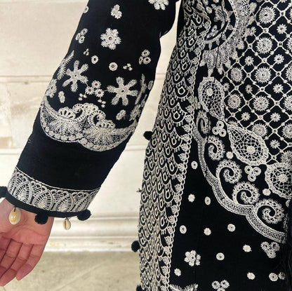 Black color Fox Georgette Embroidered Top, Pant & Dupatta Set