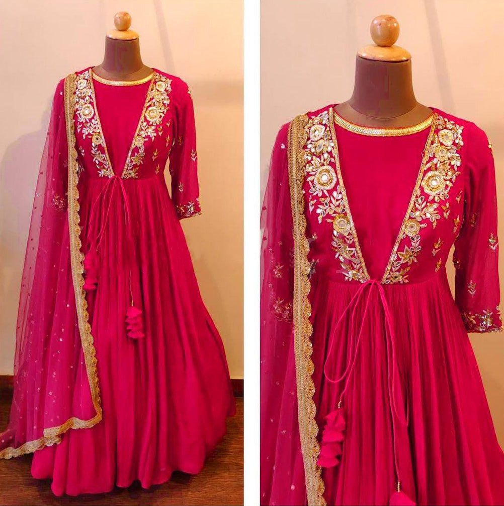 Party Wear Pink Color Georgette Designer Long frock Gown