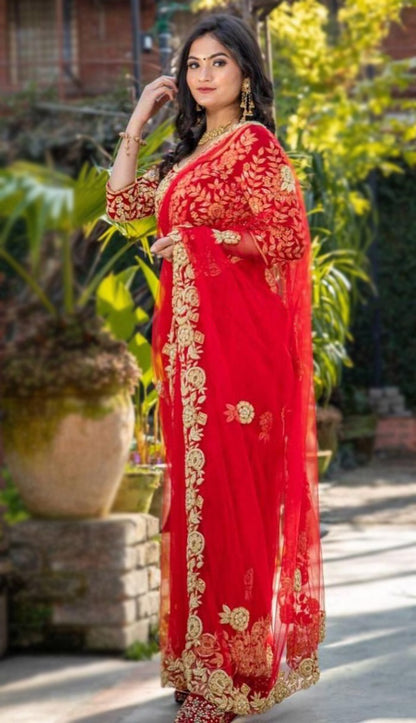 Stunning Designer Red color net Latest saree Blouse for women