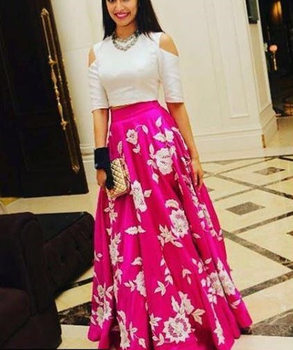 Designer Taffeta silk Pink Color Party Wear Crop Top Skirt