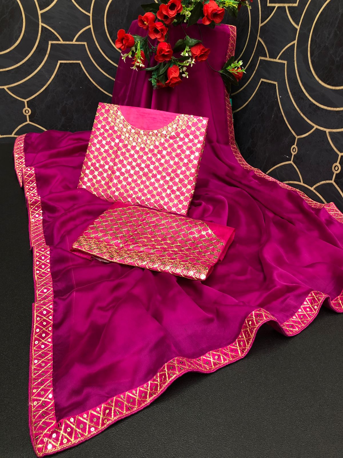 Designer Sequence Embroidered Work Rangoli Silk Saree Blouse