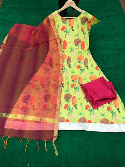 Stunning Fancy Wear Yellow Long Frock Gown With Dupatta