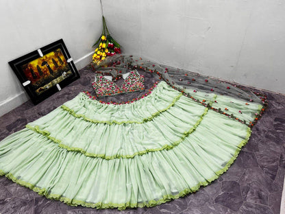 Sea Green Color Full Flair Designer Lehenga For Women