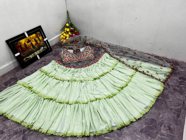 Sea Green Color Full Flair Designer Lehenga For Women